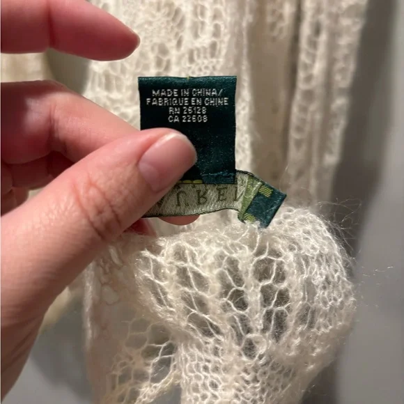 Ralph Lauren Lace Knit Scarf Ivory Mohair Blend Gold Metallic Ends Boho Romantic - Picture 3 of 10